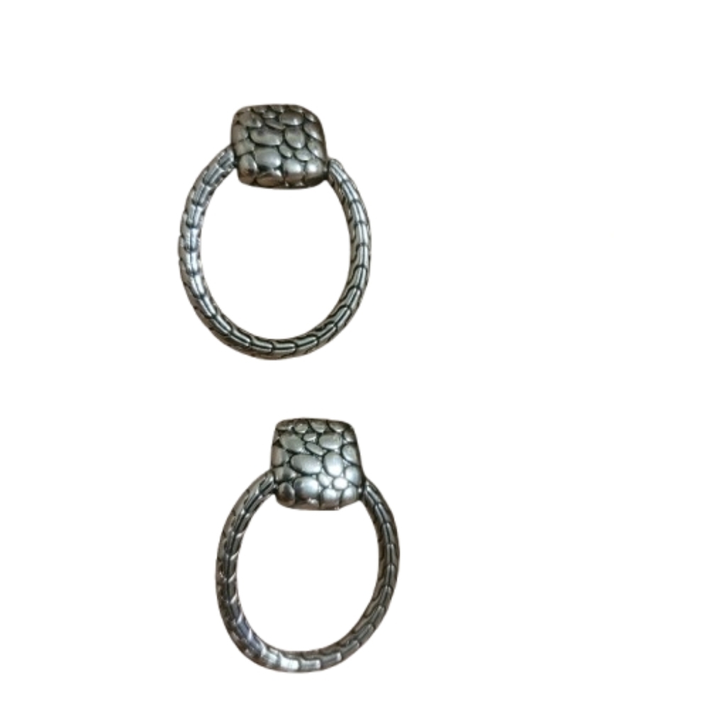 Textured Hoop Earrings Vintage Silver Tone Drop Earrings Clip Ons